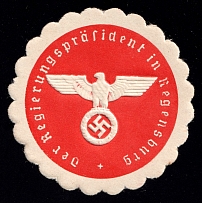 the District President in Regensburg, Swastika, Third Reich Propaganda, Mail Seal Label, Nazi Germany