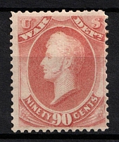 1873 90c Perry, Official Mail Stamp 'War', United States, USA (Scott O93, Rose, CV $230)