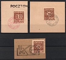 1942-43 Woldenberg, Poland, POCZTA OB.OF.IIC, WWII Camp Post, Postage Due (Fi. D2, D4, Canceled)
