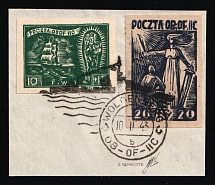 1943 (10 Nov) Woldenberg, Poland, POCZTA OB.OF.IIC, WWII Camp Post (Fi. 17x, 18, on piece, Commemorative Cancellation)