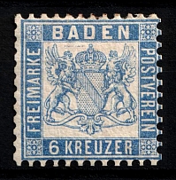1864-67 6k Baden, German States, Germany (Mi. 19 b, Sc. 22 a, CV $1,000)