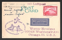 1931 (18 Aug) Germany, Graf Zeppelin airship airmail postcard from Friedrichshafen to Chicago, Flight to England 1931 'Friedrichshafen - London' (Sieger 112 Ab, CV $120)