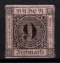 1851-52 9k Baden, German States, Germany (Mi. 4, Sc. 4, CV $330)