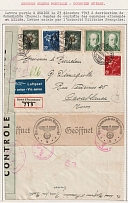 1943 (23 Dec) Switzerland, WWII Swiss Mail, Registered Airmail Cover from Zurich to Casablanca franked with Mi. 424 - 427