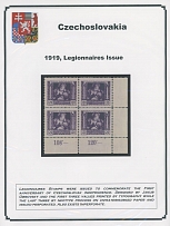The One Man Collection of Czechoslovakia - Semi - Postal issues - Legionnaires issue - EXHIBITION STYLE COLLECTION: 1919, over 650 mint and used stamps and 24 Charity souvenir cards bearing block of four from the issue and tied …