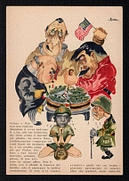 1944 'Allies', Italy, WWII Anti-Allies Propaganda, Roosevelt Churchill Stalin Caricatures, Postcard, Mint