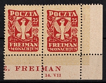 1945 Freimann (Munich), Poland, DP Camp, Displaced Persons Camp, Pair (Wilhelm 1, Sheet Inscription, Corner Margin, Full Set, CV $50, MNH)