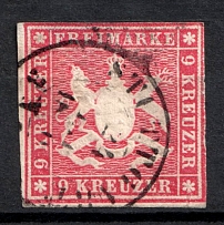 1859 9kr Wurttemberg, German States, Germany (Mi. 14, Canceled, CV $130)