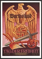 1941 'Freedom Day' Spikelet Overprint on 1940 Postcard, Propaganda Postcard, Third Reich Nazi Germany