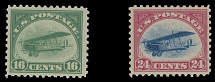 Worldwide Air Post Stamps and Postal History - United States - 1918, Curtiss Jenny, 16c green and 24c carmine rose and blue, nicely centered, full OG, NH, mostly VF, C.v. $250, Scott #C2-3…