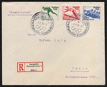 1936 Third Reich, Germany, Registered Cover Garmisch-Partenkirchen - Mainz (Mi. 600 - 602, Full Set, CV $40, Special Cancellation)