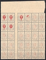 1922 5r on 20k RSFSR, Russia, Gutter Block (Zv. 65, Partial OFFSET Overprints, Typography, Margin, CV $150, MNH)