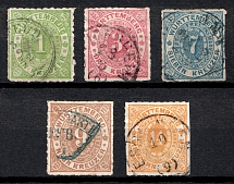 1869-73 Wurttemberg, German States, Germany (Mi. 36, 38 - 41, Canceled, CV $180)