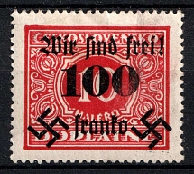 1938 100h on 10h Occupation of Rumburg Sudetenland, Germany (Mi. 37, Signed, CV $60)