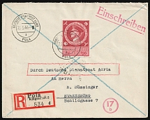 1944 (25 May) Third Reich, Germany, German Service Post, Registered, Cover from Pola to Strasbourg