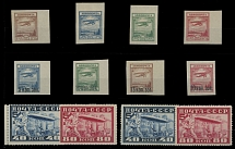 Russian Air Post Stamps and Covers - 1923-30, Airplane Fokker F.III, 1r-10r and surcharges 5k/3r-20k/10r, two complete sets of four; Zeppelin issue 40k and 80k, two complete sets with perforation 12½ and 10½, all with full OG, …