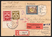 1943 Third Reich, Germany, Military Post, Registered Postcard from Vienna to Zurich (Special Cancellations)
