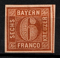 1850 6k Bavaria, German States, Germany (Mi. 4 II, Sc. 5, CV $80)
