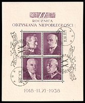 1938 (11 Nov)  Second Polish Republic, Souvenir Sheet (Fi. Bl 7, Mi. Bl 7, Commemorative Cancellation, CV $40)