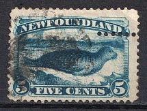 1887 5c Newfoundland, Canada, British Colonies (DOUBLE Perforation, Canceled)