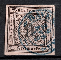 1851 9kr Wurttemberg, German States, Germany (Mi. 4, Canceled, CV $70)