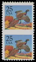 United States - Modern Errors and Varieties - 1988, Pheasant, 25c multicolored, vertical pair of booklet stamps imperforate between, full OG, NH, VF, C.v. $275, Scott #2283d…