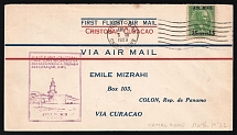 1929 Canal Zone, United States, First Flight Canal Zone - Cartagena via Curacao, Airmail cover, Cristobal - Colon, franked by Mi. 80