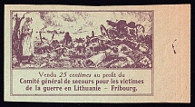 1916 25c Fribourg, In Favor of the Main Committee for Aid to War Victims in Lithuania, Issued in Switzerland (Imperforated, Margin)