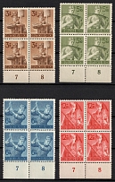 1943 Third Reich, Germany, Blocks of Four (Mi. 850 - 863, Full Set, Margins, Plate Numbers, CV $30)