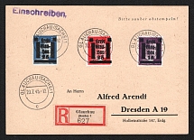 1945 (20 Jul) Glauchau (Saxony), Germany Local Post, Registered Postcard to Dresden (Mi. 7, 5 b, 10, CV $180)