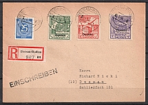 1946 Dessau, Local Post, Germany, Registered Cover (Mi. I-III A, Full Set, Signed)