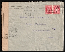 1918 (21 Jul) Norway, Military Censor Cover from Kristiania (Oslo) to Paris (France) franked with 10Ø