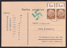 1940 Third Reich, Germany Postcard, Dziedzice - Kirchenlamitz (Mi. 482 W OR Pair)