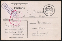 1943 (30 Aug) WWII German Prisoners of War POW Camp in Poland, Postcard to Faversham (England) (Stalag VIII B)