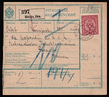 1918 (11 Apr) Austria-Hungary, money transfer from Hlinsko to Sarajevo franked with 90h