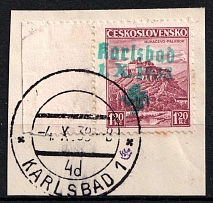 1938 1.2k Occupation of Karlsbad Sudetenland, Germany (Mi. 10, Karlsbad Postmark, CV $120)
