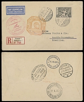 Worldwide Air Post Stamps and Postal History - Finland - Zeppelin Flight - 1932 (October 24-27), 9th SAF registered cover to Brazil, franked by Woodchopper 25m brown black, tied with Helsinki ''20.X.32'' date stamp, Stockholm …