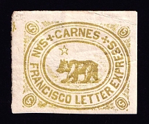 1864 5c Carness San Francisco Letter Express, United States Locals & Carriers (Cat #35L4, Certificate, Genuine)