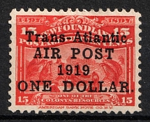 1919 $1 on 15c Newfoundland, Canada, Airmail (SG 143b, CV $500)