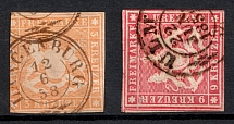 1857 Wurttemberg, German States, Germany (Mi. 7, 9, Canceled, CV $140)