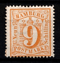 1864 9s Hamburg, German States, Germany (Mi. 18, Sc. 21, CV $100, MNH)