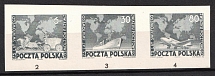 1949 Republic of Poland, Se-tenant (Official Black Print, Proof of Fi. 498 - 500, Mi. 533 - 535)