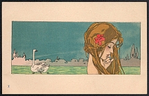 Leda and the Swan by Raphael Kirchner, Illustrated Postcard of Russian Empire, Russia