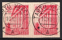 1941 60k Occupation of Estonia, Germany, Pair (Imperforate, TARTU Postmark)