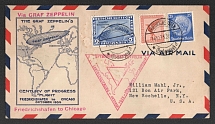 1933 (14 Oct) Germany, Graf Zeppelin airship airmail cover from Friedrichshafen to New Rochelle (United States), Flight to South America and Chicago 1933 'Friedrichshafen - Chicago' (Sieger 238 Bca, CV $450)