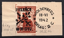 1942 10f on piece Woldenberg, Poland, POCZTA OB.OF.IIC, WWII Camp Post (Fi. 3, Canceled)