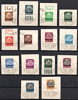 1940 Lorraine on pieces, German Occupation, Germany (Mi. 1 - 6, 8 - 10, 12 - 16, Metz Postmarks, CV $50)