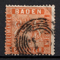 1861 6kr Baden, German States, Germany (Mi. 11 b, Canceled, CV $160)