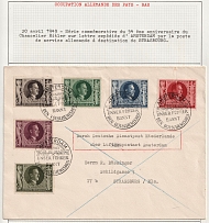 1943 (20 Apr) German Occupation of the Netherlands, Cover from Amsterdam to Strasbourg, Commemorating the 55 Anniversary of Hitler franked with Mi. 844 - 849 (CV $1000)