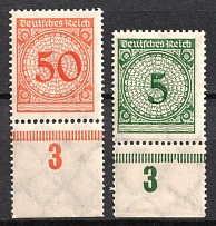 1923 Weimar Republic, Germany (Mi. 339 P, 342 P,  Plate Number '3', Margins, CV $40, MNH)